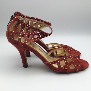 JESSICA BENNETT sexy red suede rhinestone sandals 7 M